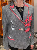 Grey Linen Stripes – "I Know What I Want" Neon Punk Pins for Edgy Style