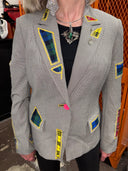 Gorgeous Grey Blazer – Multi-Color Tartan Inserts with Neon Button Flair