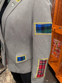 Gorgeous Grey Blazer – Multi-Color Tartan Inserts with Neon Button Flair