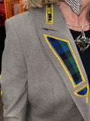 Gorgeous Grey Blazer – Multi-Color Tartan Inserts with Neon Button Flair