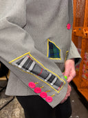 Gorgeous Grey Blazer – Multi-Color Tartan Inserts with Neon Button Flair