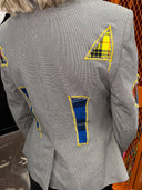 Gorgeous Grey Blazer – Multi-Color Tartan Inserts with Neon Button Flair
