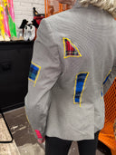 Gorgeous Grey Blazer – Multi-Color Tartan Inserts with Neon Button Flair