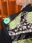 Batik Scarf Insert & Green Button Contrast – Ribbon-Tied Anarchist Fashion