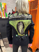 Batik Scarf Insert & Green Button Contrast – Ribbon-Tied Anarchist Fashion