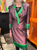 Chantung Silk Plum Skirt Suit – Kelly Green Tassel Hem & Sleeve for Statement Looks