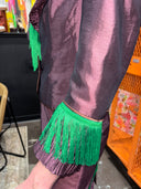 Chantung Silk Plum Skirt Suit – Kelly Green Tassel Hem & Sleeve for Statement Looks
