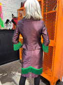 Chantung Silk Plum Skirt Suit – Kelly Green Tassel Hem & Sleeve for Statement Looks