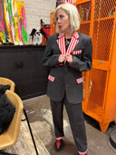 Punk Classic Charcoal Grey – Candy Striped Lapel, Pocket & Hem Trim for an Underground Edge