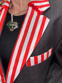 Punk Classic Charcoal Grey – Candy Striped Lapel, Pocket & Hem Trim for an Underground Edge