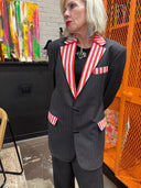 Punk Classic Charcoal Grey – Candy Striped Lapel, Pocket & Hem Trim for an Underground Edge