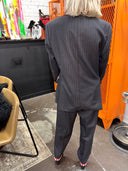 Punk Classic Charcoal Grey – Candy Striped Lapel, Pocket & Hem Trim for an Underground Edge