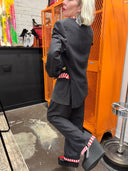 Punk Classic Charcoal Grey – Candy Striped Lapel, Pocket & Hem Trim for an Underground Edge