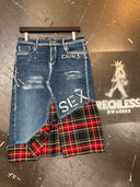 Tartan and Denim Jean Punk Skirt "Sex and Chaos"