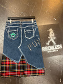 Tartan and Denim Jean Punk Skirt "Sex and Chaos"