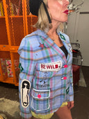 Colorful Plaid Blue Safety Pin "We are all Crazy"