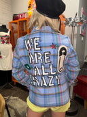 Colorful Plaid Blue Safety Pin "We are all Crazy"