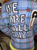 Colorful Plaid Blue Safety Pin "We are all Crazy"