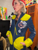 Denim Coat Blue and Mustard Accent s Cuffs and belts, Steam Punk details