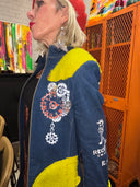 Denim Coat Blue and Mustard Accent s Cuffs and belts, Steam Punk details