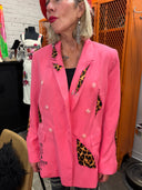 Double Breasted Pink Marily Linen Leopard Accent