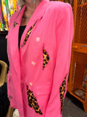Double Breasted Pink Marily Linen Leopard Accent