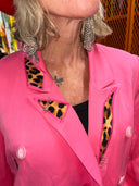 Double Breasted Pink Marily Linen Leopard Accent