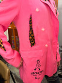 Double Breasted Pink Marily Linen Leopard Accent