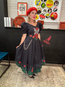 Alice in Goth Land: Black Goth Red Rose, Butterfly & Skull Swing Dress