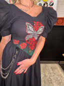 Alice in Goth Land: Black Goth Red Rose, Butterfly & Skull Swing Dress