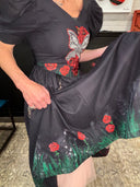 Alice in Goth Land: Black Goth Red Rose, Butterfly & Skull Swing Dress