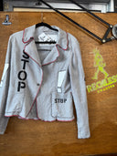 STOP Jacket: Pale Grey with Red Zig-Zag Stitching