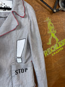 STOP Jacket: Pale Grey with Red Zig-Zag Stitching