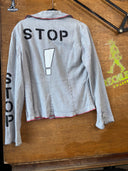STOP Jacket: Pale Grey with Red Zig-Zag Stitching