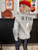 STOP Jacket: Pale Grey with Red Zig-Zag Stitching