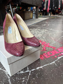 Jimmy Choo Plump Snakeskin Pattern Leather Stiletto Heels - Designer Luxury Shoes