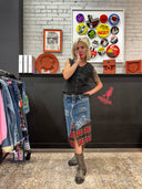 Tartan & Denim Punk Skirt 'Sex and Chaos' - Edgy Alternative Fashion