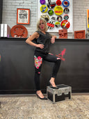 Black Denim Floral with Patch Knees