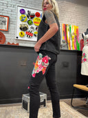Black Denim Floral with Patch Knees