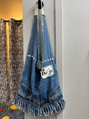 Upcycled Denim Fringe Bag - Handcrafted Punk Rock Crossbody Purse
