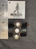 Triple Stack Mother Of Pearl Cabuchon Adjustable Ring