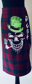 Unisex Scottish Tartan Kilt Punk Motif Skull Smoking Pipe XL