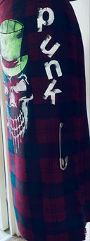 Unisex Scottish Tartan Kilt Punk Motif Skull Smoking Pipe XL