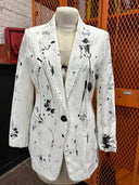 White Black Fringe Cowboy Blazer with Splatter Paint & Jewelry Detail