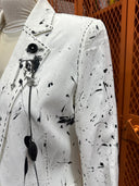 White Black Fringe Cowboy Blazer with Splatter Paint & Jewelry Detail