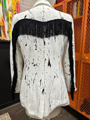 White Black Fringe Cowboy Blazer with Splatter Paint & Jewelry Detail