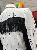 White Black Fringe Cowboy Blazer with Splatter Paint & Jewelry Detail