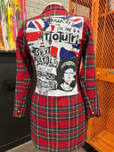 Unique British red tartan blazer featuring Sex Pistols 'God Save the Queen