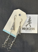 Earrings-Silver "tree" end caps with stars on chain