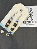 Earrings-African b/w tube bead w/ blue seed beads